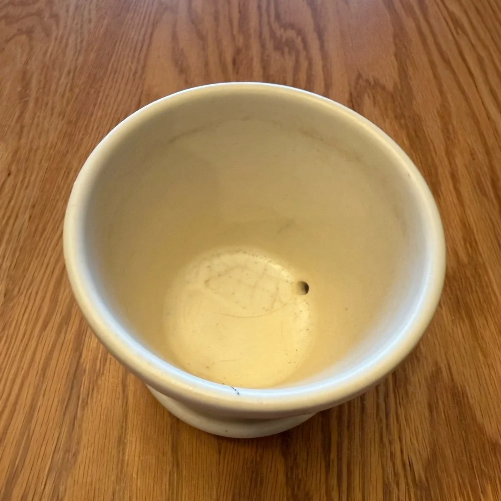 Vintage Cream Ceramic Planter Pot with Saucer Bottom